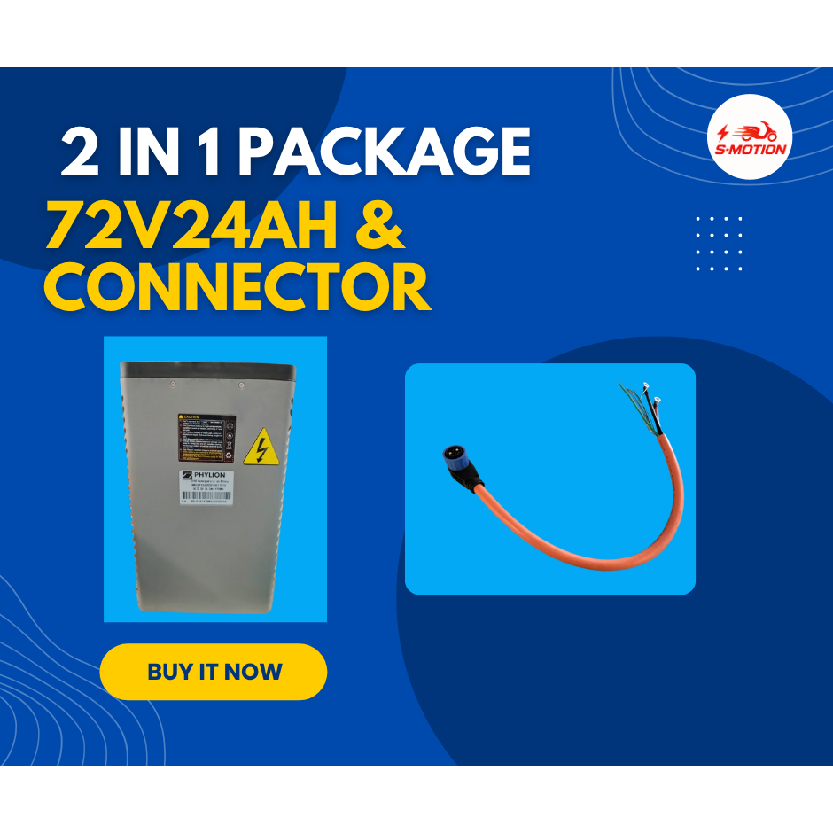 Package 2 in 1 — Baterai Lithium Phylion 72V 24Ah + Connector Motor Listrik Original