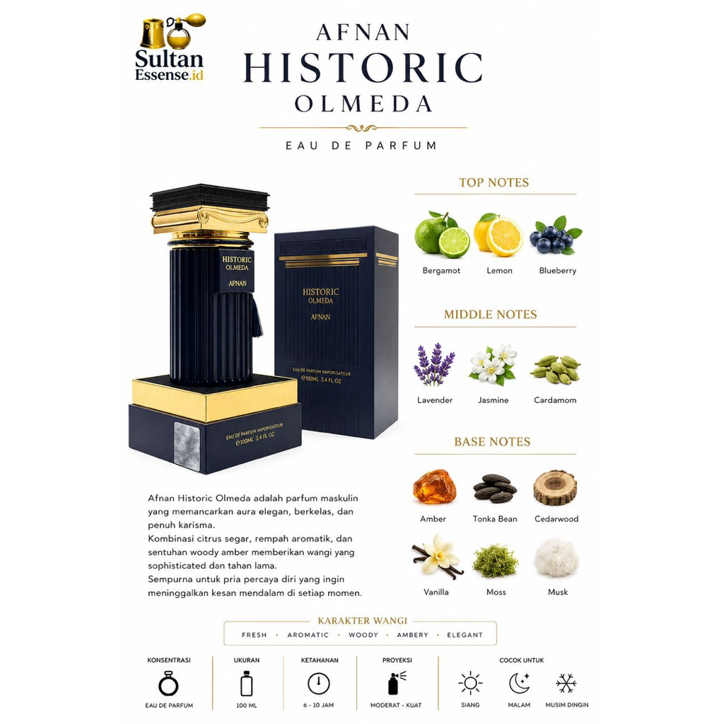 AFNAN HISTORIC OLMEDA EDP 100ml || UNISEX 100% ORIGINAL