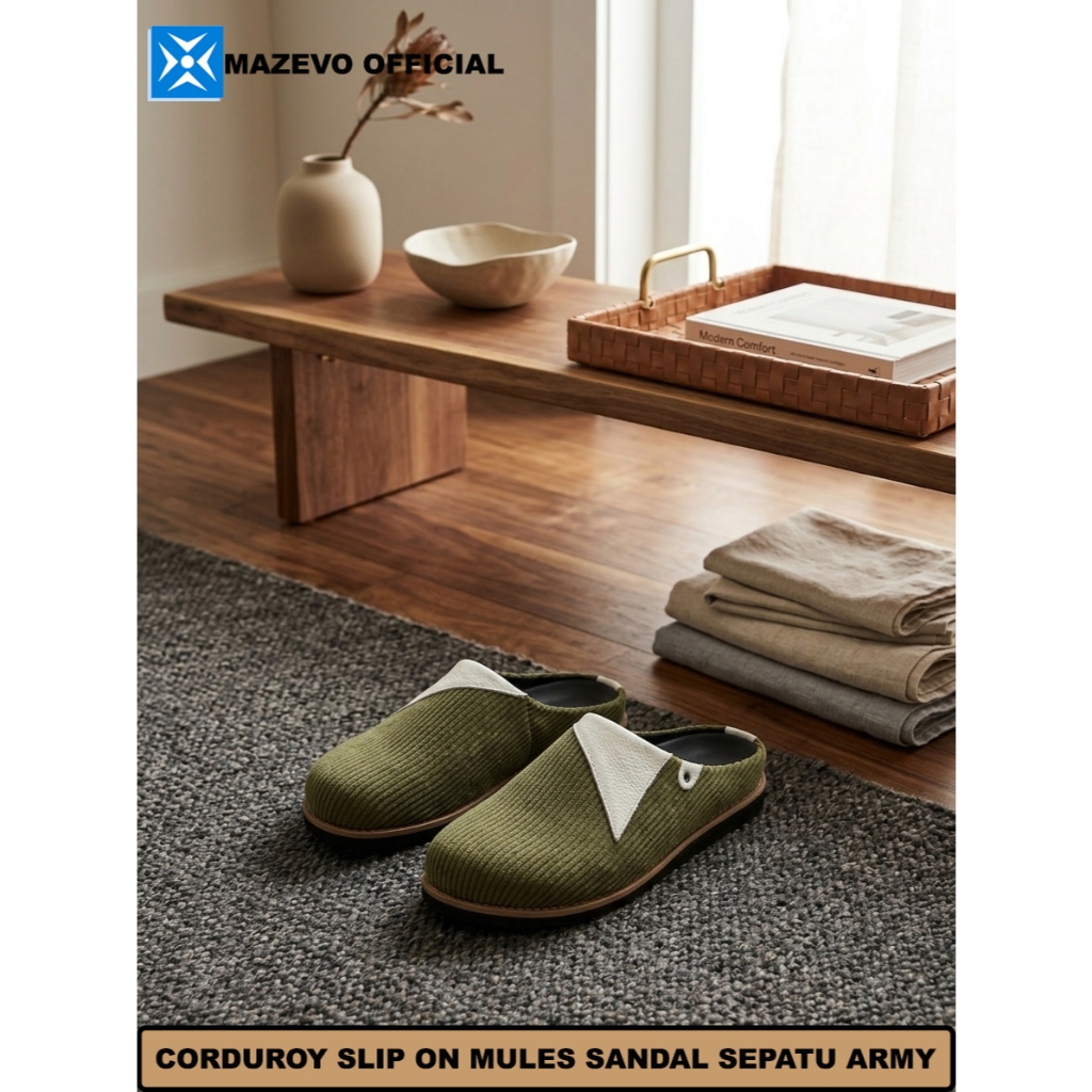 Mazevo-Corduroy Slip On Mules Sandal Sepatu Army Laki laki & Perempuan Bisa COD Ringan Indoor Maupun