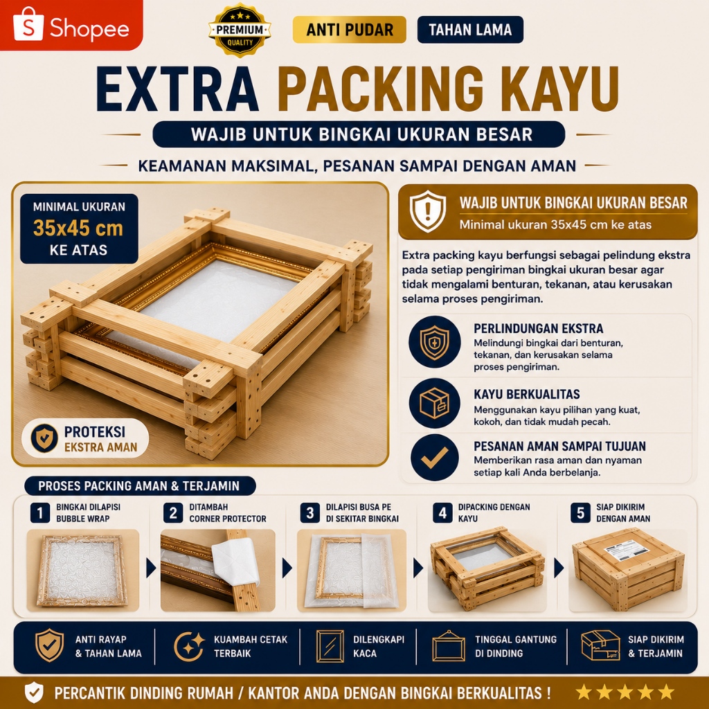 Extra Packing Kayu Bingkai Foto | Packing Aman Anti Pecah untuk Bingkai Ukuran Besar