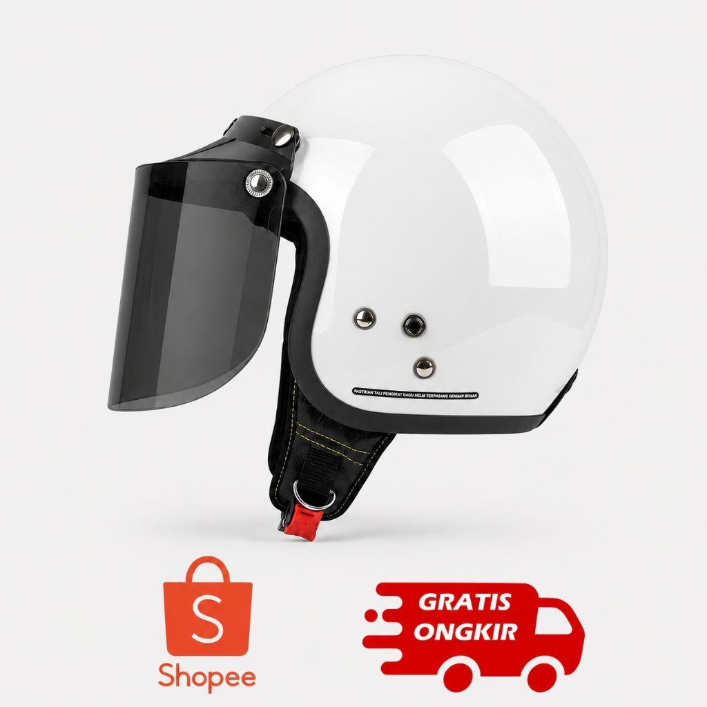 Helm Bogo Retro Solid Warna Putih Glossy Pria Wanita Berkualitas