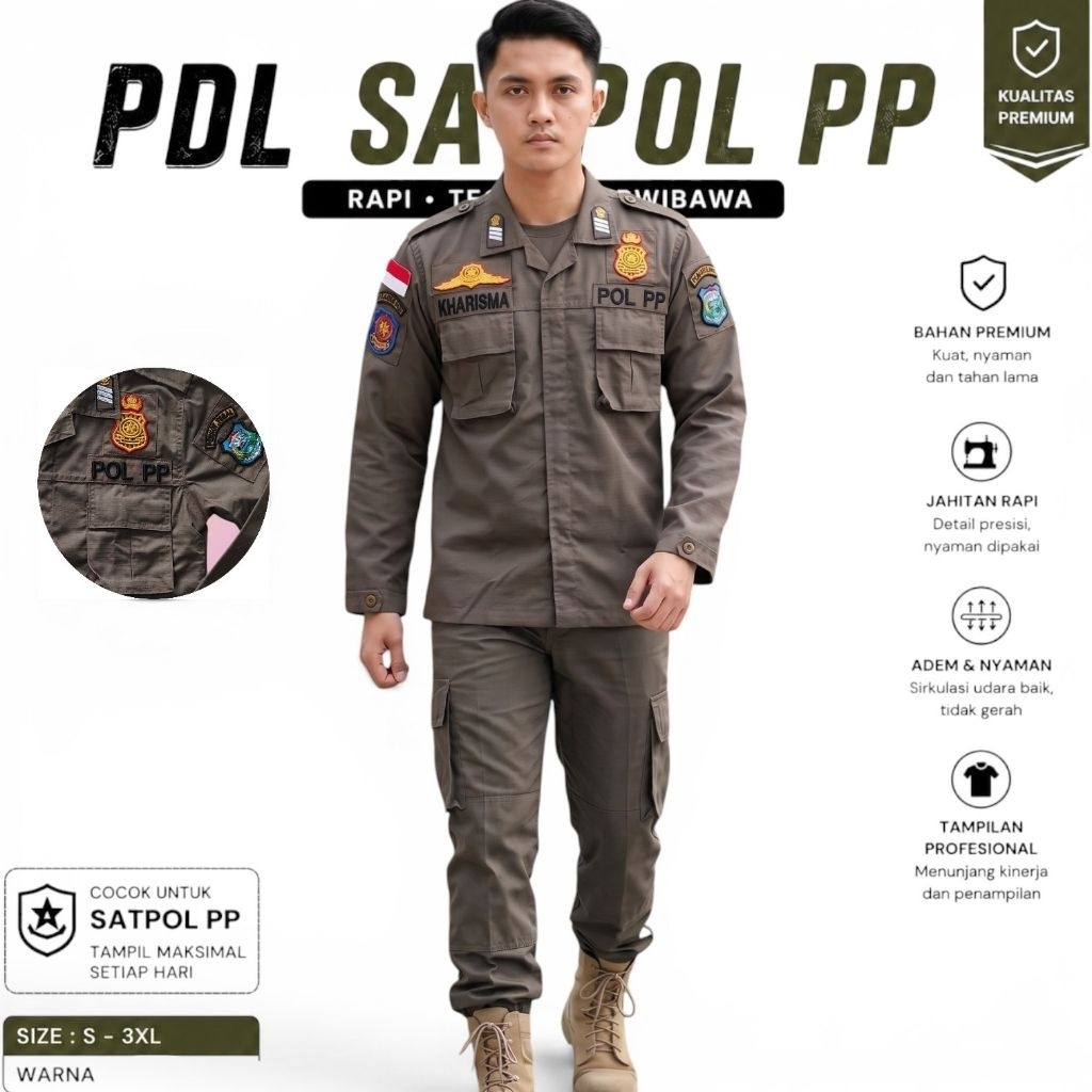 BAJU PDL POL PP LENGKAP LOGO TIMBUL TAMPA LIS PINGGIR