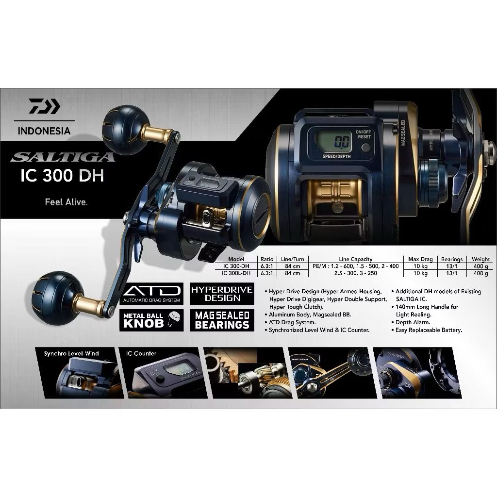 PROMO REEL OVERHEAD DAIWA SALTIGA IC300 DH L handle kiri