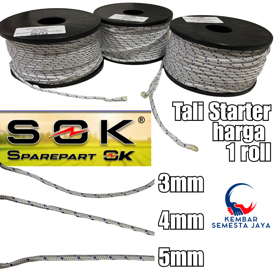 SOK FLOKY Tali Stater 3mm 4mm 5mm 1 ROLL / 100 METER / 100M Tali Pullstarter Engkol Nylon Serbaguna 