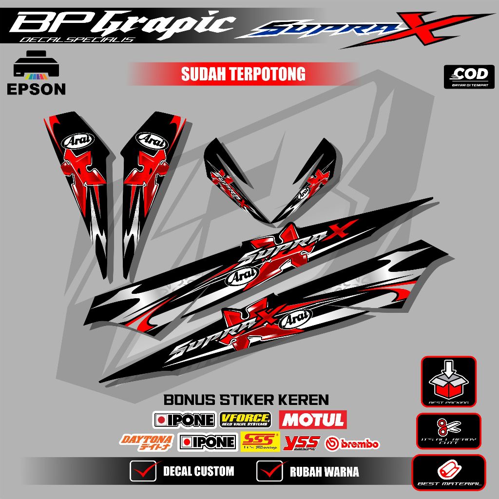 [SPR 24] Stiker Striping Arai Motor Supra X Keren Bahan Vynil Sudah Cutting Bonus Stiker Keren