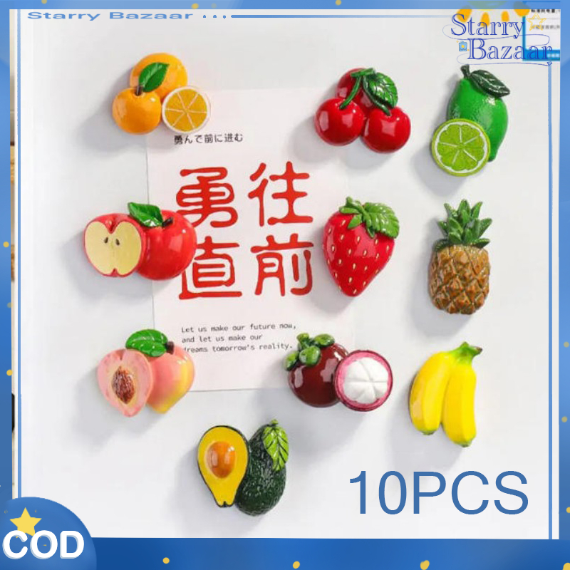 10pcs Tempelan Kulkas Buah Magnet Tiga Dimensi Buah Buahan Mirip Aslinya Magnet Kulkas Magnet Buah K