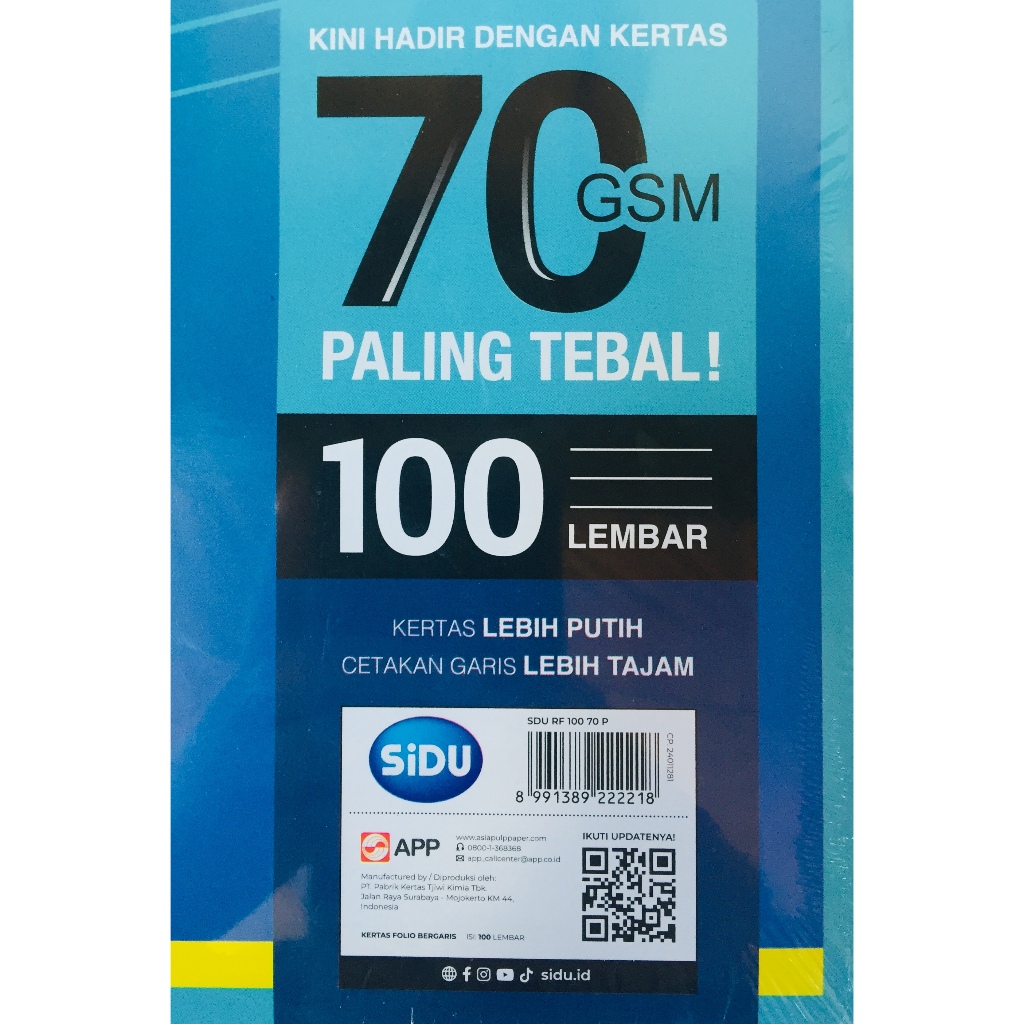 Kertas Double Folio Garis Lipat Sidu 100 ( 1 Pack isi 100 Lembar )