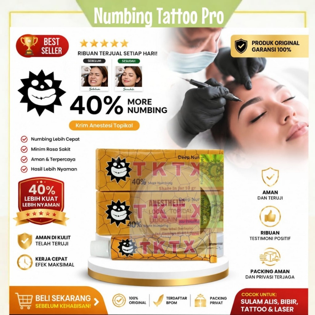 Anestesi Cream Dermapen Tingkat 40% Lebih Nyaman Untuk Perawatan Wajah Dermaroller Sulam Alis Tattoo