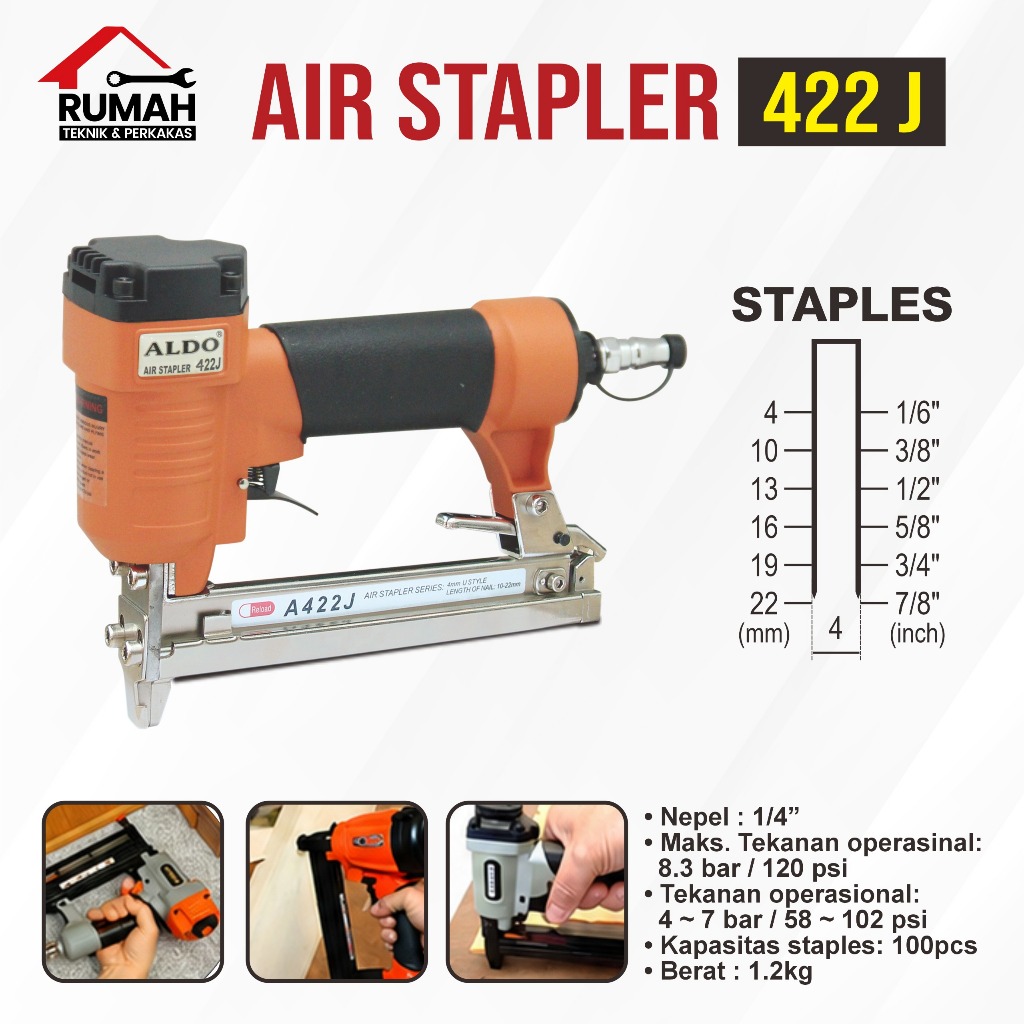 AIR STAPLER 422 J ALDO / mesin staples angin tembak model U / pneumatic stapler gun