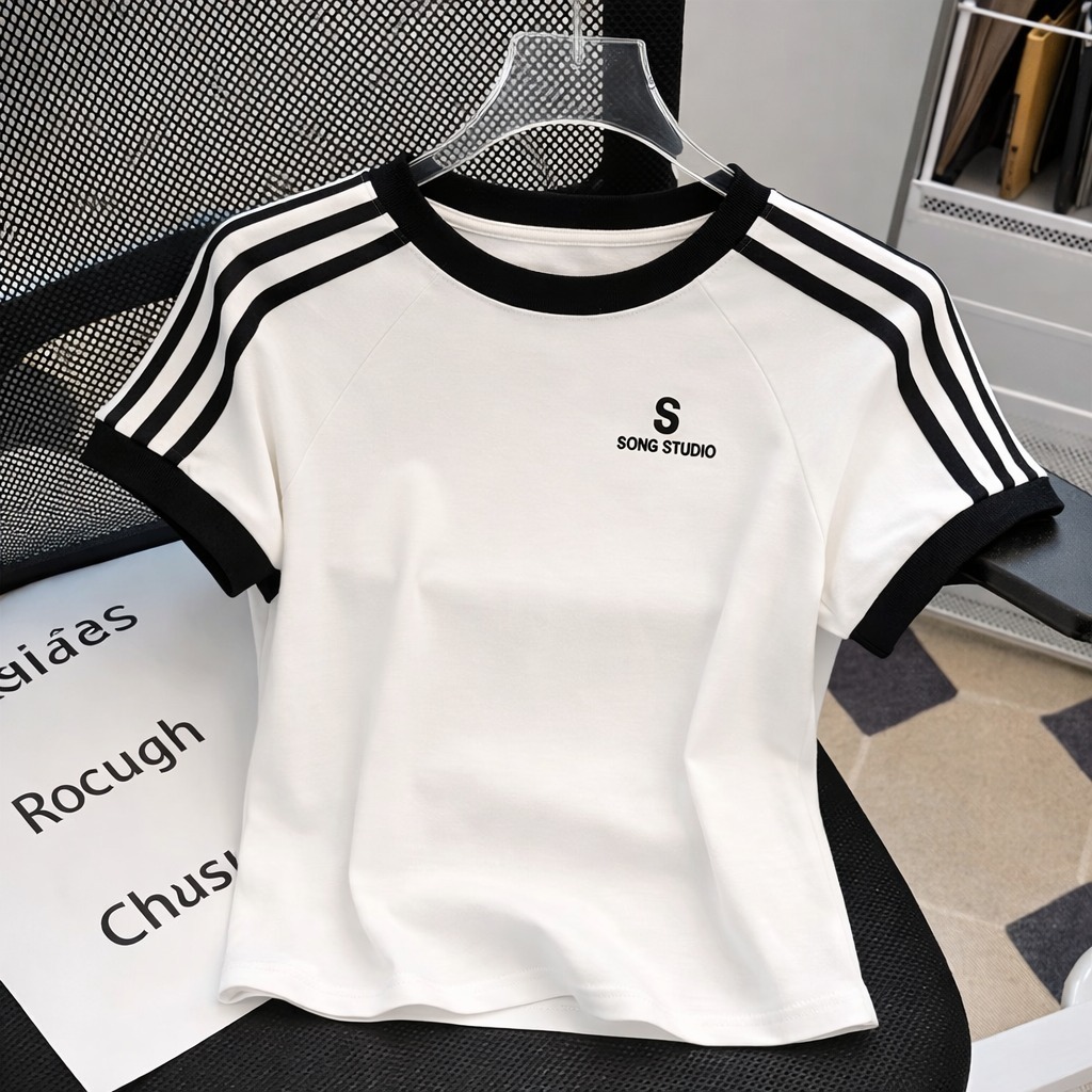Crop Top Wanita SONG STUDIO Rib Kaos Lengan Pendek Korea Style Nyaman Adem Kekinian