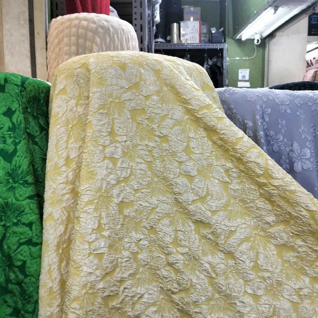 bahan kain Jacquard emboss premium/kain Jacquard motif melati import/Jacquard kebaya