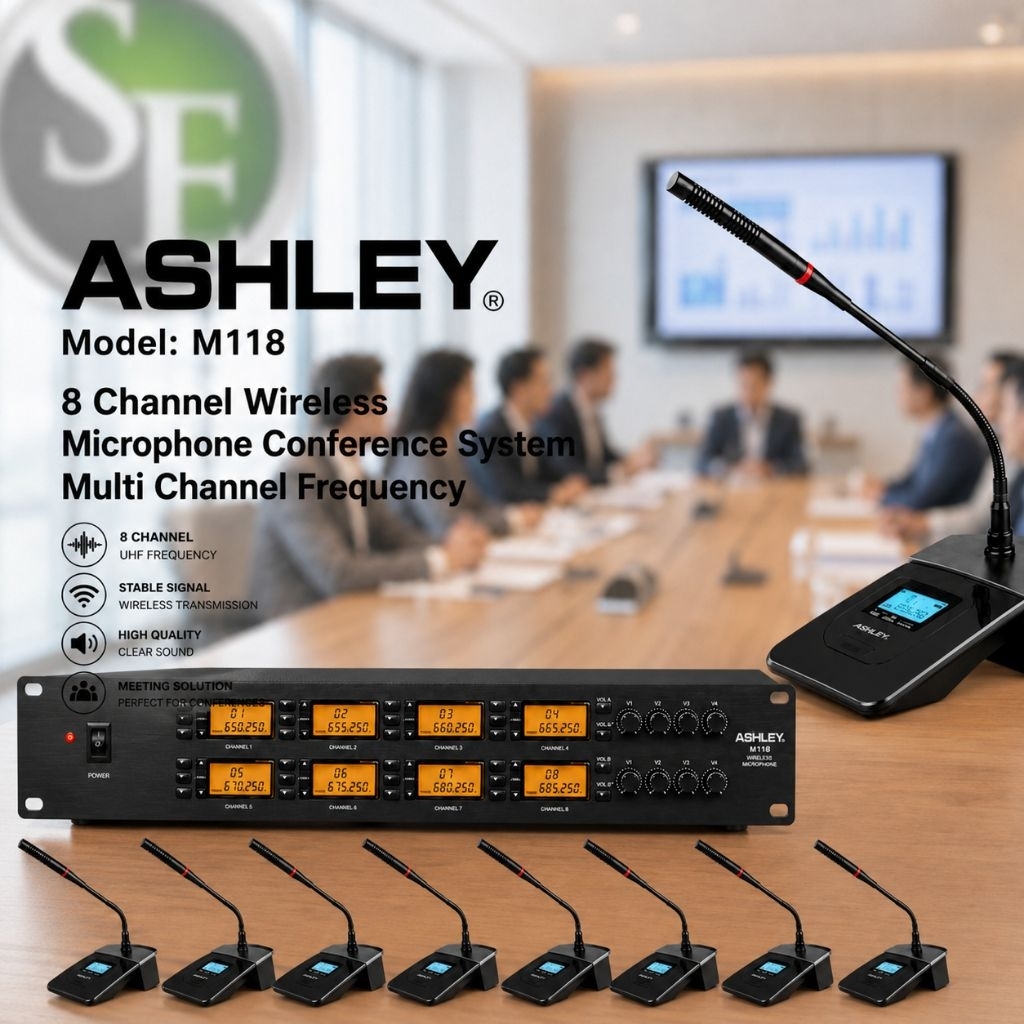 ASHLEY 8 MIC MEJA WIRELESS M118 Wireless Conference Microphone 8 Channel Original