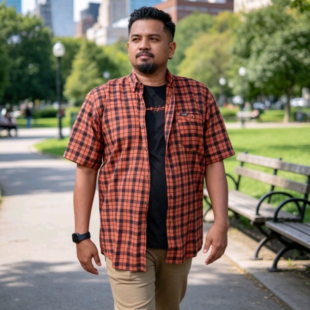 KEMEJA FLANEL PRIA XXL XXXL LENGAN PENDEK MOTIF KOTAK KOTAK PREMIUM