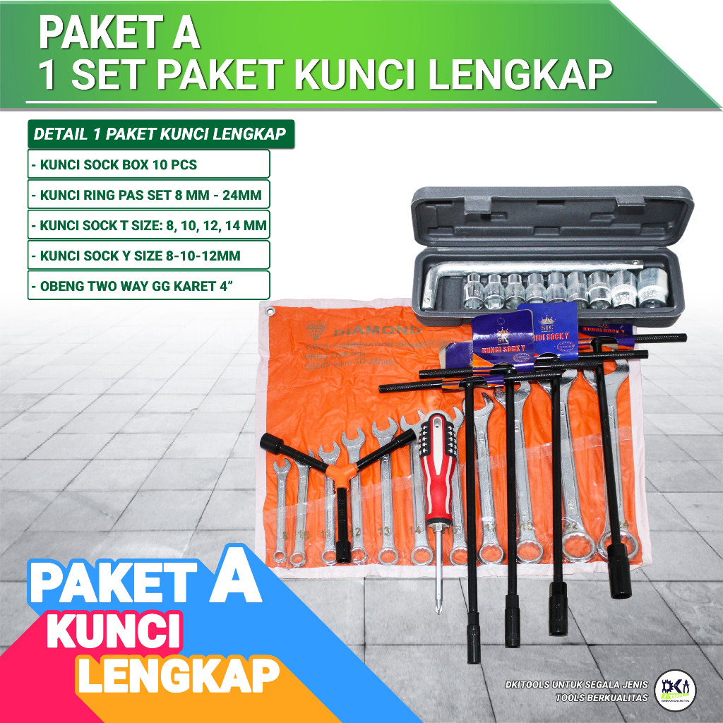 Paket Lengkap Kunci Sock Perlengkapan Bengkel Kunci Set