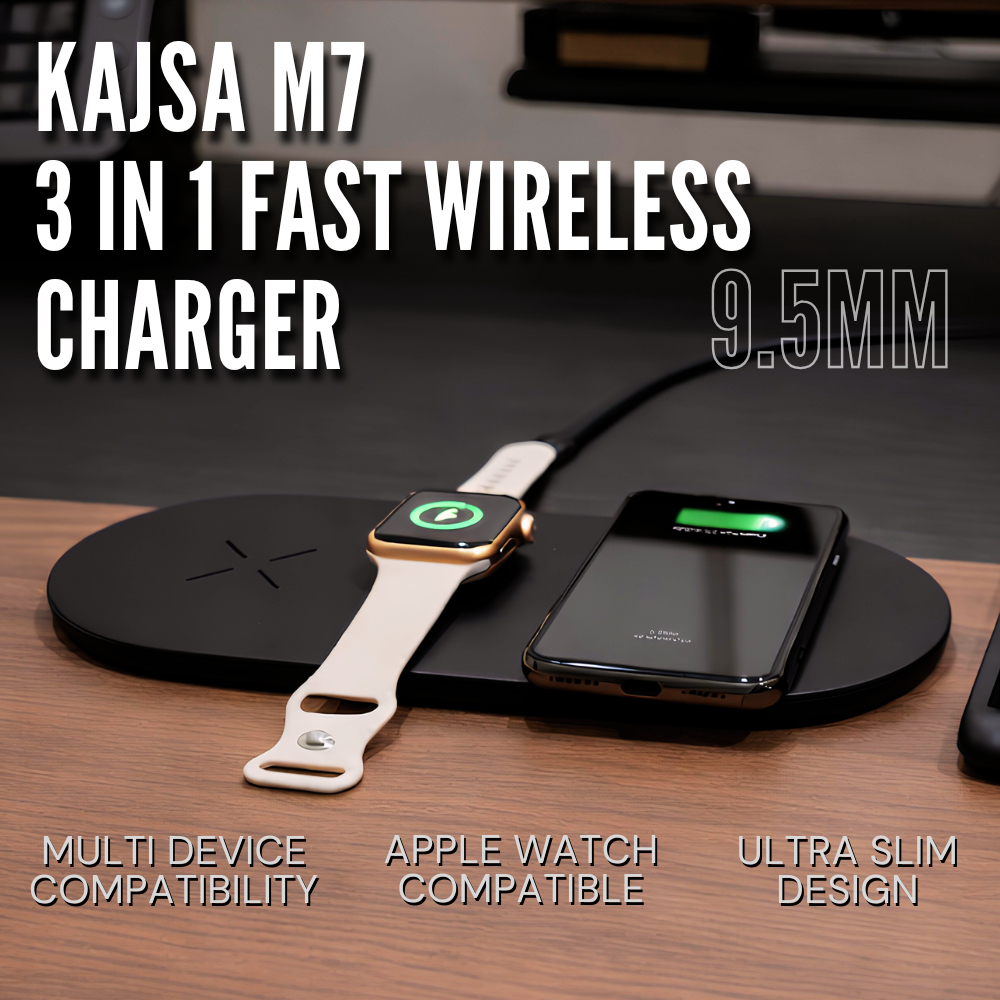 Ultra Thin Wireless Charger 15W Fast Charging Dock HP + Apple Watch + iPhone Samsung Xiaomi Smart Wa