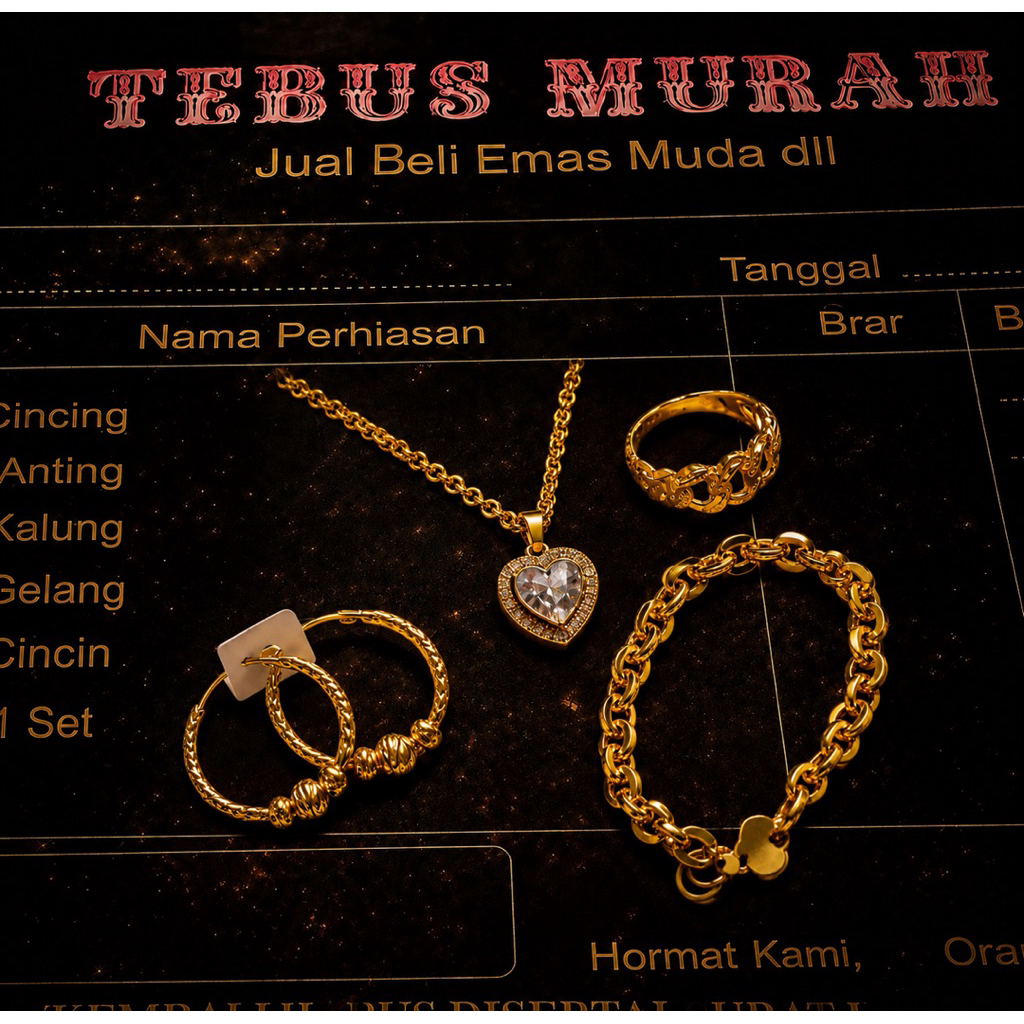 Set Perhiasan emas muda Kalung Free Liontin Love Anting Cincin Rantai Wanita Dewasa