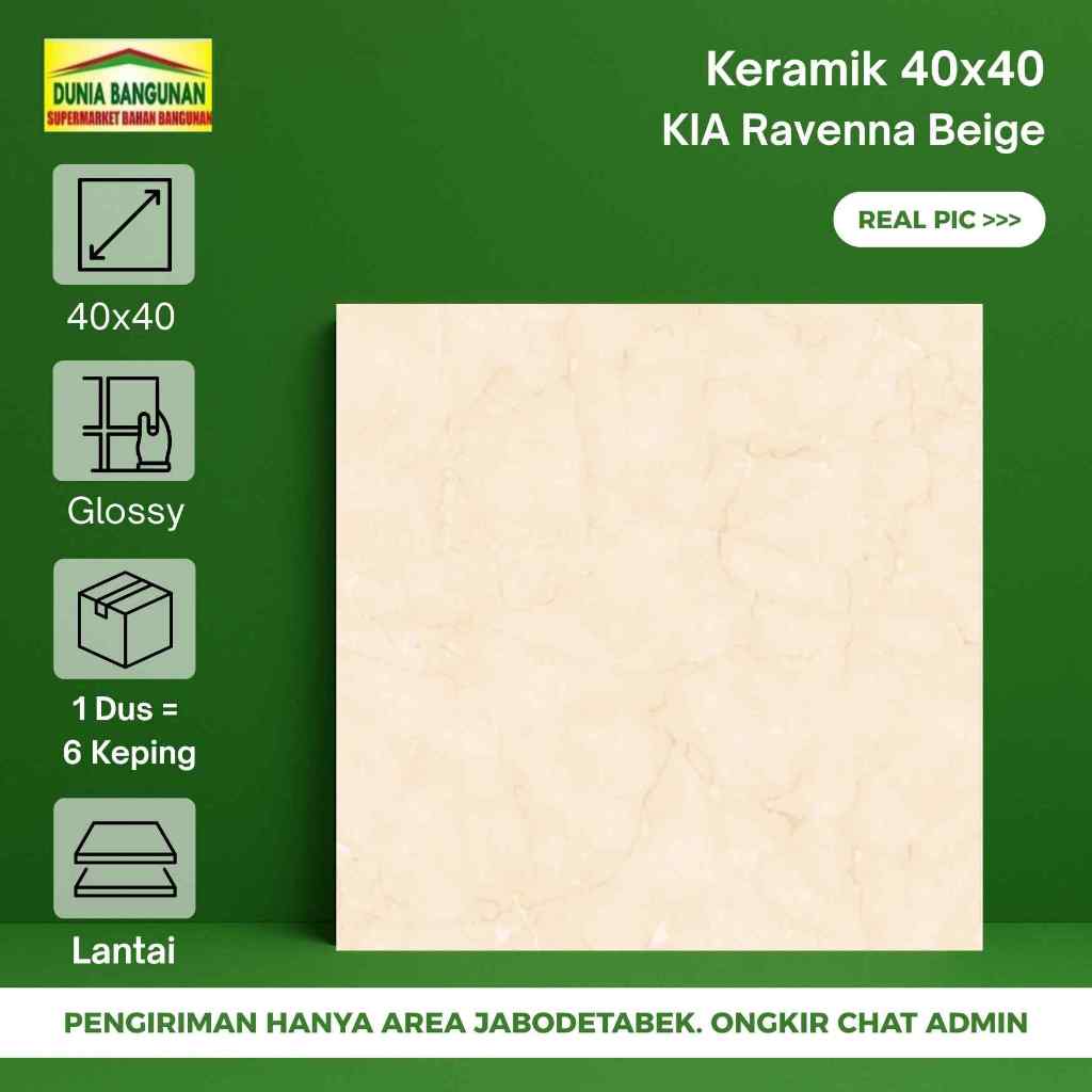 Keramik Lantai Dinding 40x40 Lantai KIA Ravenna Beige Keramik Glossy Marble Beige