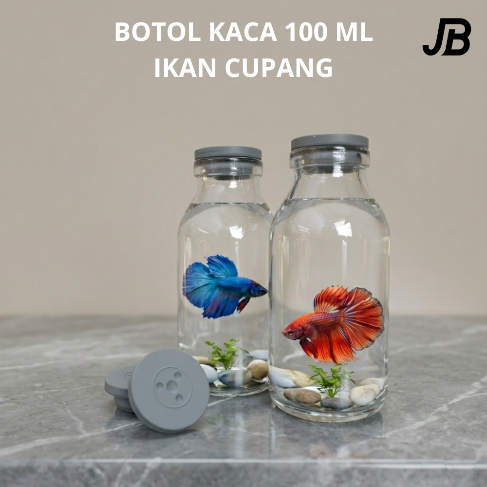 Botol Kaca Polos Ikan Hias Ukuran 100ml Wadah Tempat Cupang Kecil Tutup Karet Multifungsi