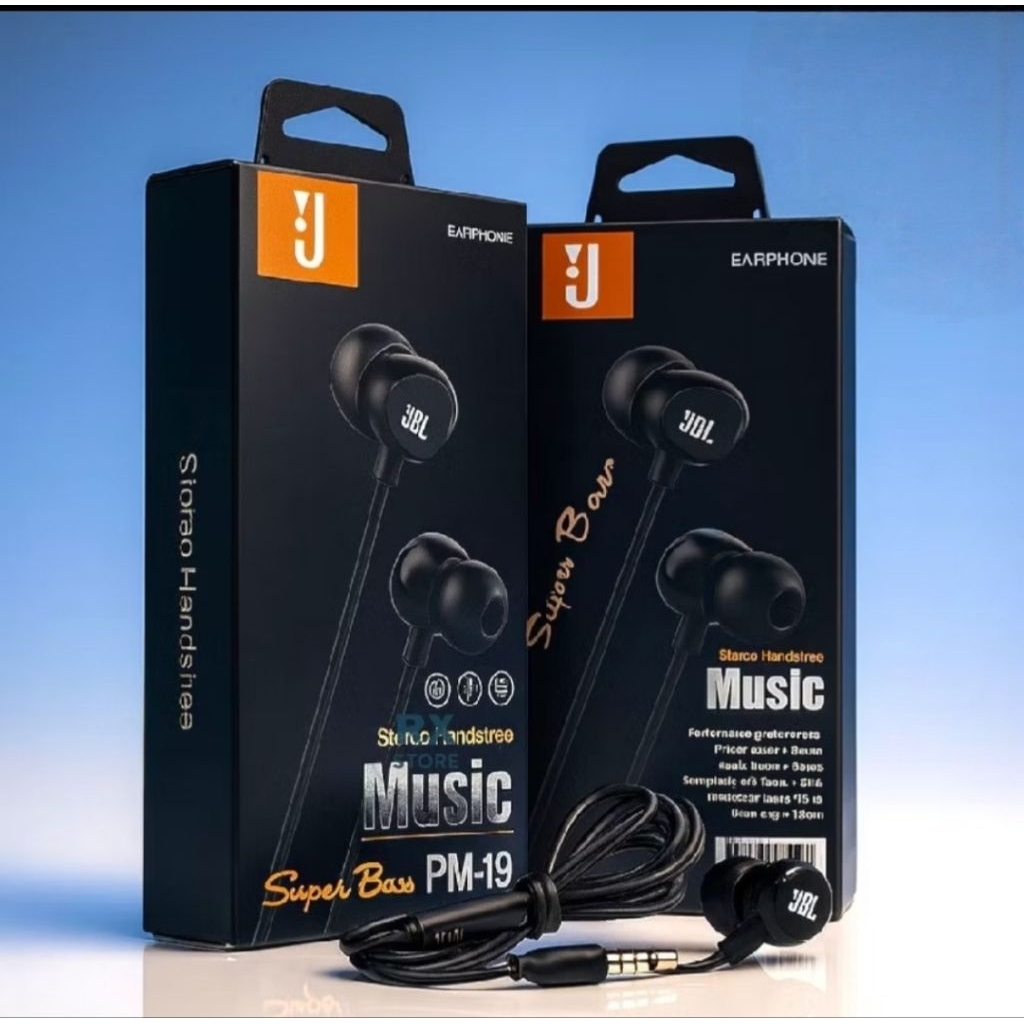 Earphone - Handsfree - Hesdset J PM-19 Super Bass HF Universal + Mic PM19 Hitam
