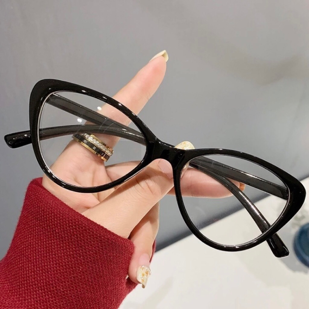 Kacamata Cat Eye Wanita Motif Leopard Polos Elegan Kekinian