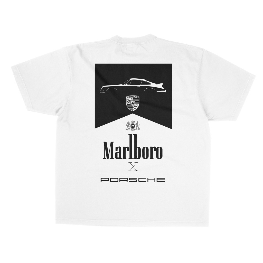 MARLBORO - (Marlboro X Porsche) Vintage white Tshirt / Baju Kaos Oversize HaevyWeight 24s 180+GSM