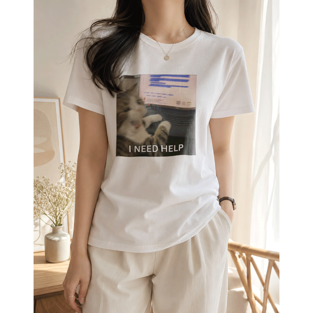 Kaos Stiker WA Kucing Lucu I Need Help