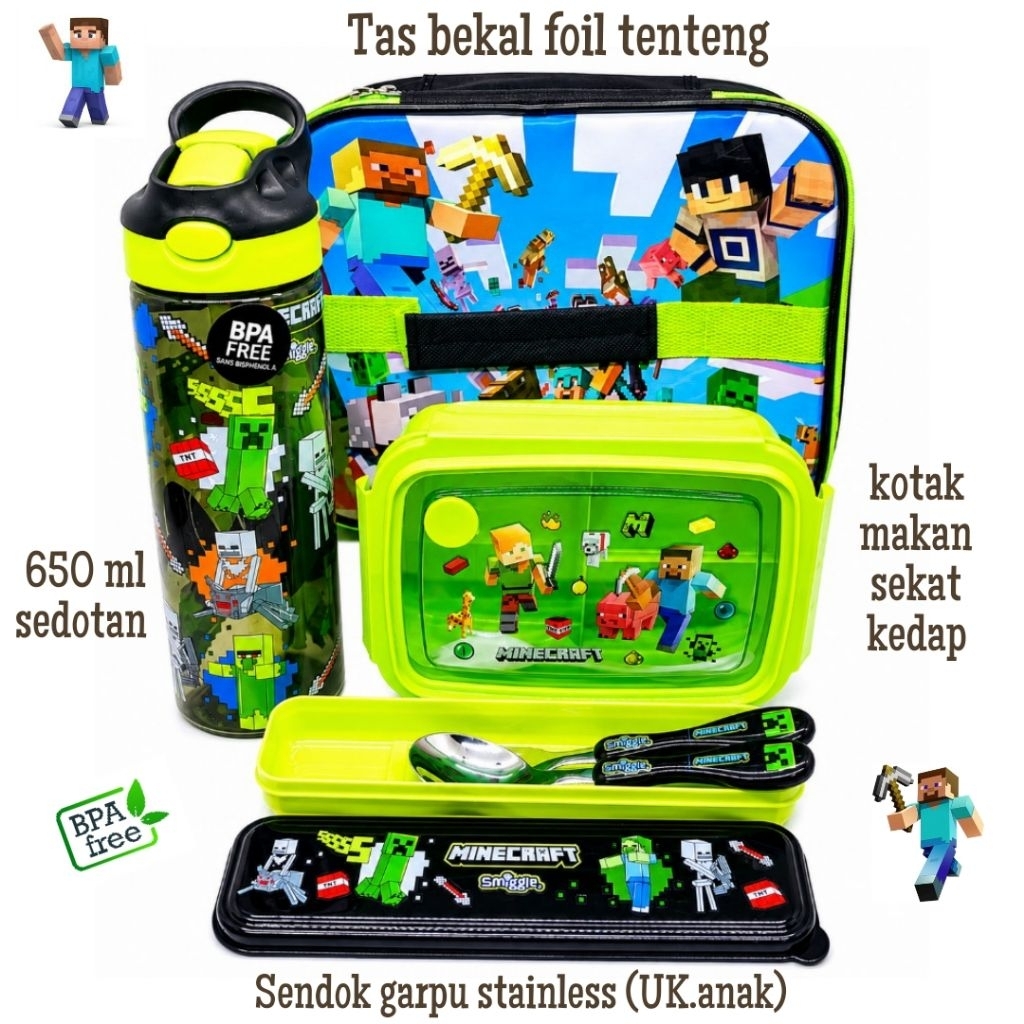 set bekal kotak makan sendok minecraft