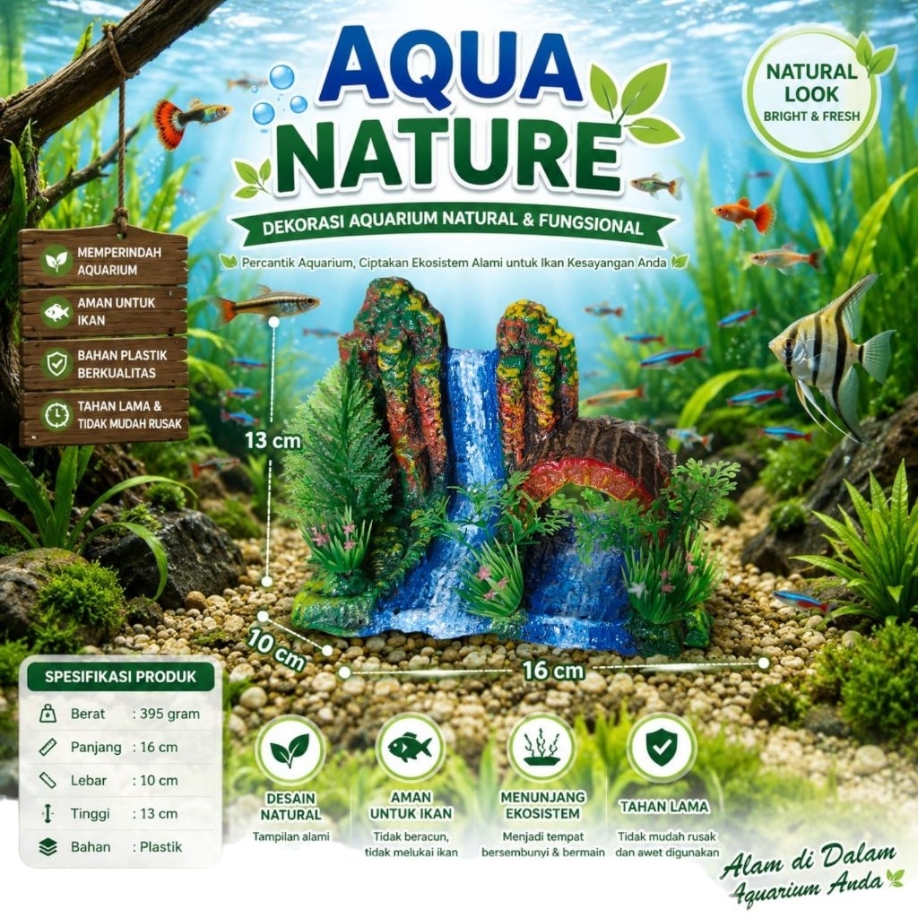 Ornamen Dekorasi Aquarium Aquascape tebing batu air terjun
