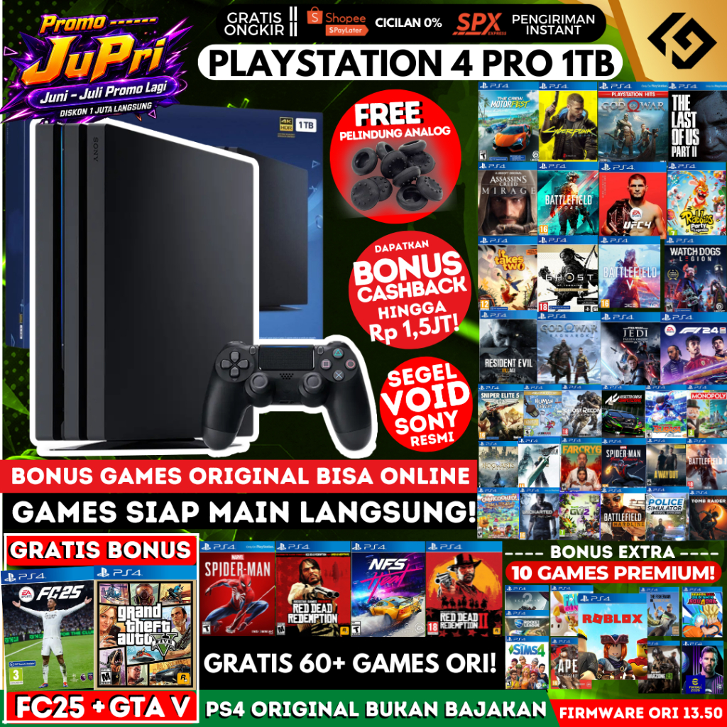 PS4 Pro 1TB Original Playstation PS 4 Garansi Panjang Free Games