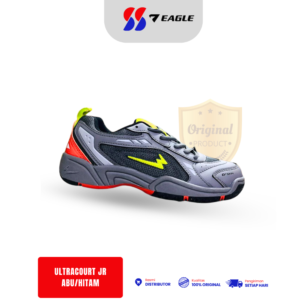 Sepatu Badminton Eagle Anak-anak Ultracourt JR Original- Abu/Hitam
