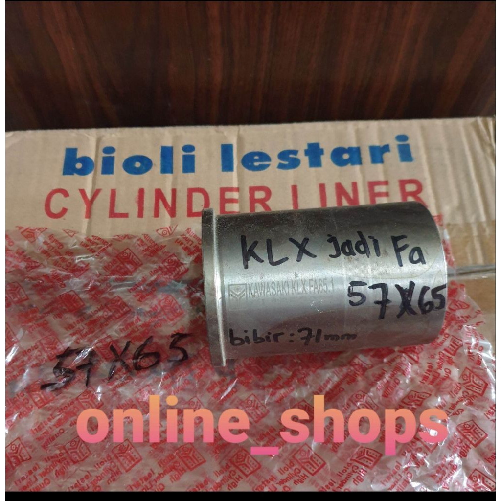 Cylinder liner boring foring klx fa ukuran lubang 57 luar 65 panjang 96 bibir atas 71 mm BIOLI