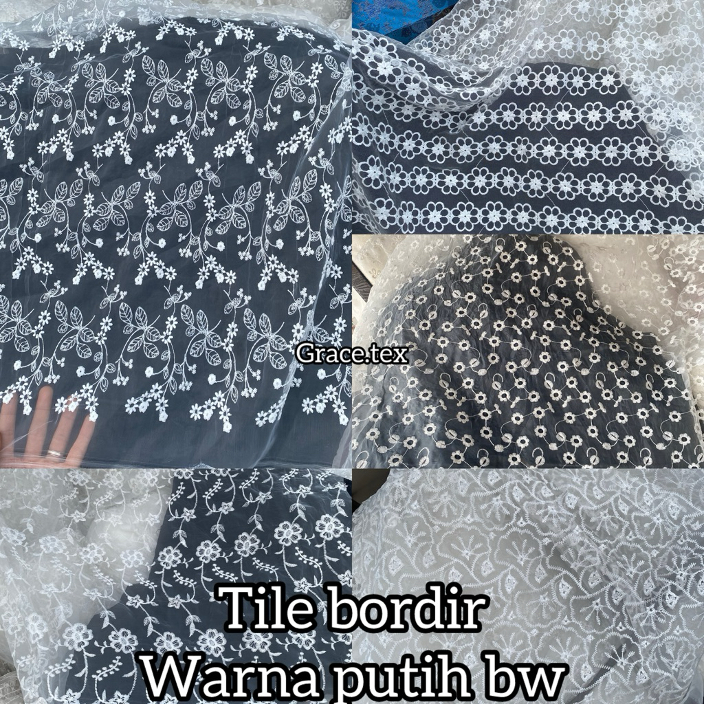 "Tile Bordir Putih BW - Kain Premium untuk Busana Elegan & Mewah"