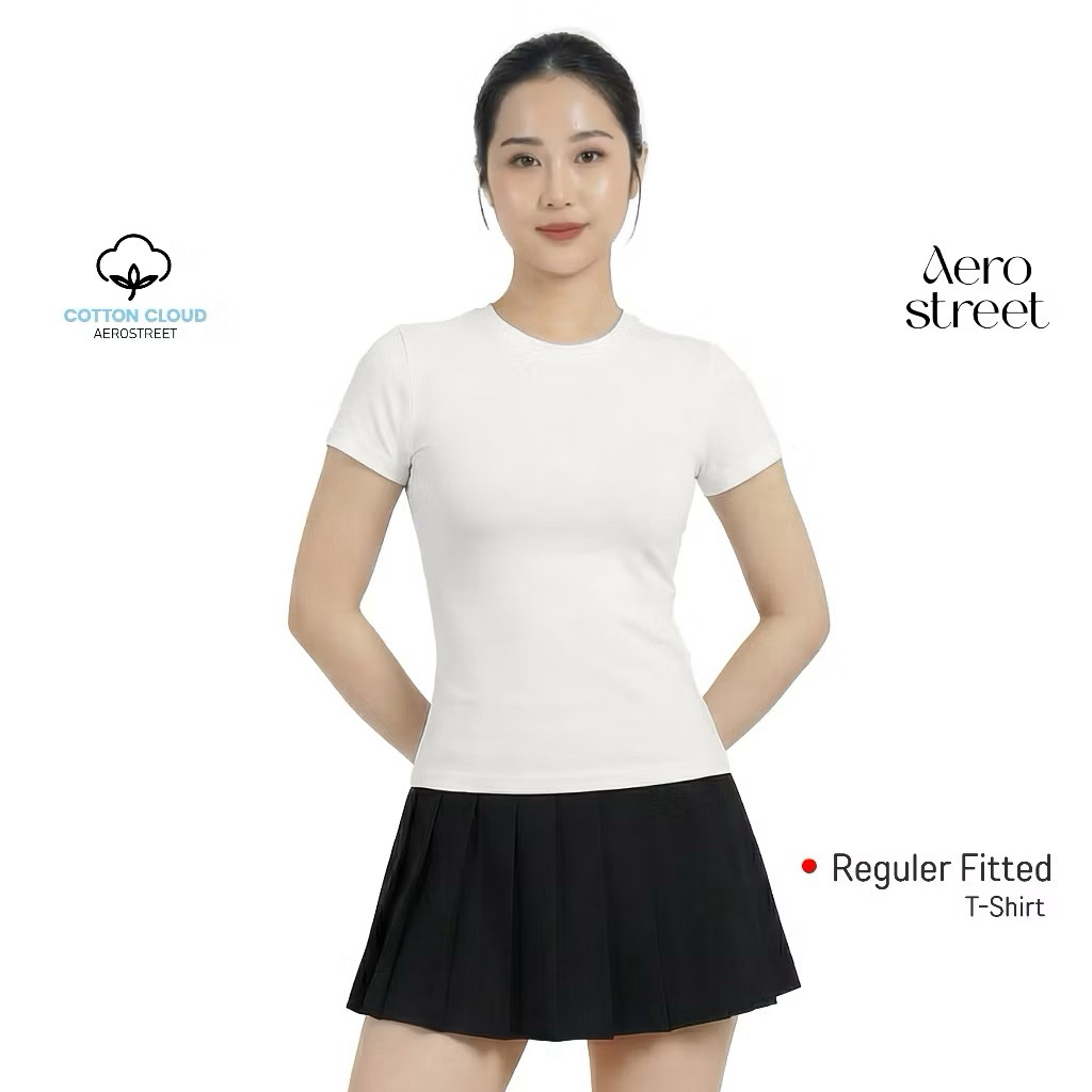 Aerostreet Fuji Kaos Wanita Perfect Fit Cotton Cloud Cream Fitted T-shirt Cewek Women Casual Cotton 
