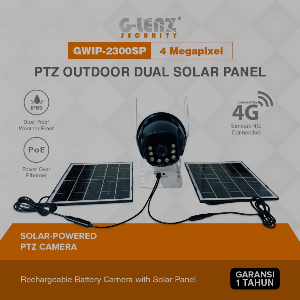 GLENZ CCTV SIMCARD 4G OUTDOOR 4MP ( GWIP-2300 ) KOMPLIT BATTER & SOLAR PANEL
