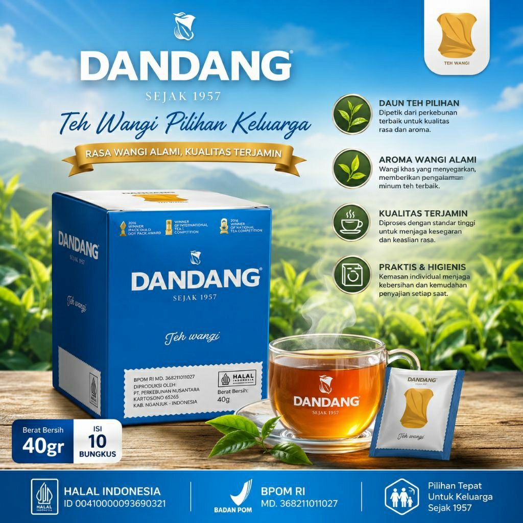 TEH DANDANG BIRU 40 GRAM 1 SLOP (10 BUNGKUS)