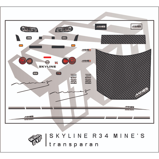 decal hotwheels Nissan GTR R34 Mine's Transparan