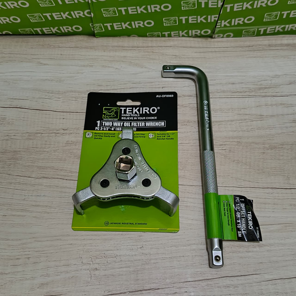 Tekiro Kunci Pembuka Filter Oli 3 Kaki Set + Gagang Sok L 1/2" Kunci Filter Oli Mobil Two Way Oil Fi