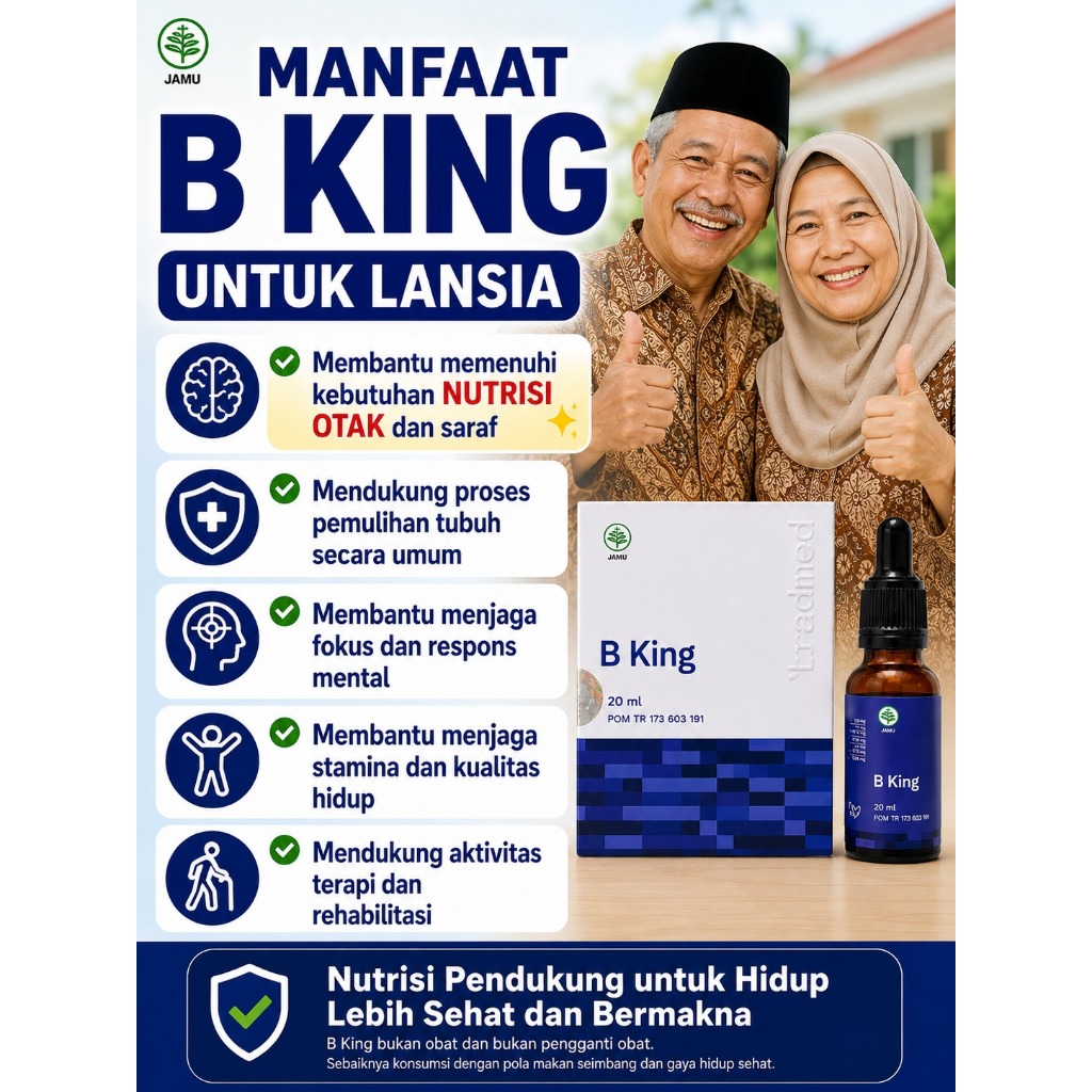 B King BKING Nutrisi Otak Herbal Cair BPOM untuk Daya Ingat Fokus Konsentrasi Dewasa Lansia