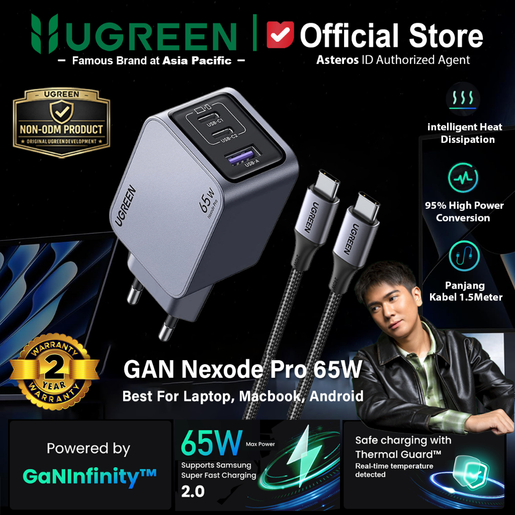 UGREEN Charger GAN Nexode Pro 65w USB Type C Fast Charger For Laptop Macbook Ipad Handphone 25871