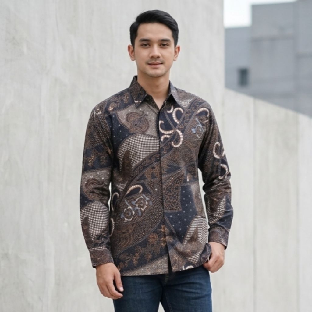 Batik Pria Lengan Panjang Modern Katun Signature  – Seragam Batik Cowok Pesta Dan Kantor - Fatih Bat
