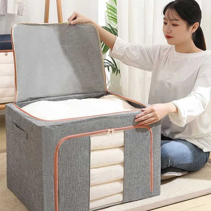 Storage Box Pakaian Kotak Baju Lipat Tempat Penyimpanan Pakaian Organizer Lemari Kain Seprai Container Selimut Sprei Mainan Anak Wadah Boks Jendela Keranjang Jumbo Besar 100L 66L 24L Aesthetic Murah Rak Baju Katun Kuat Tahan Lama Lembab Dapat Ditumpuk