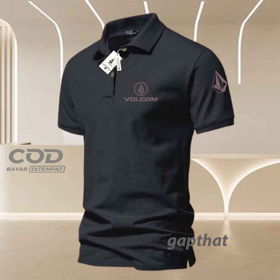 Buy COD ..!! Polo Shirt Pria / Kaos Polo Kerah volcom Kiri Kanan + lengan silver / Baju Polo Berkera