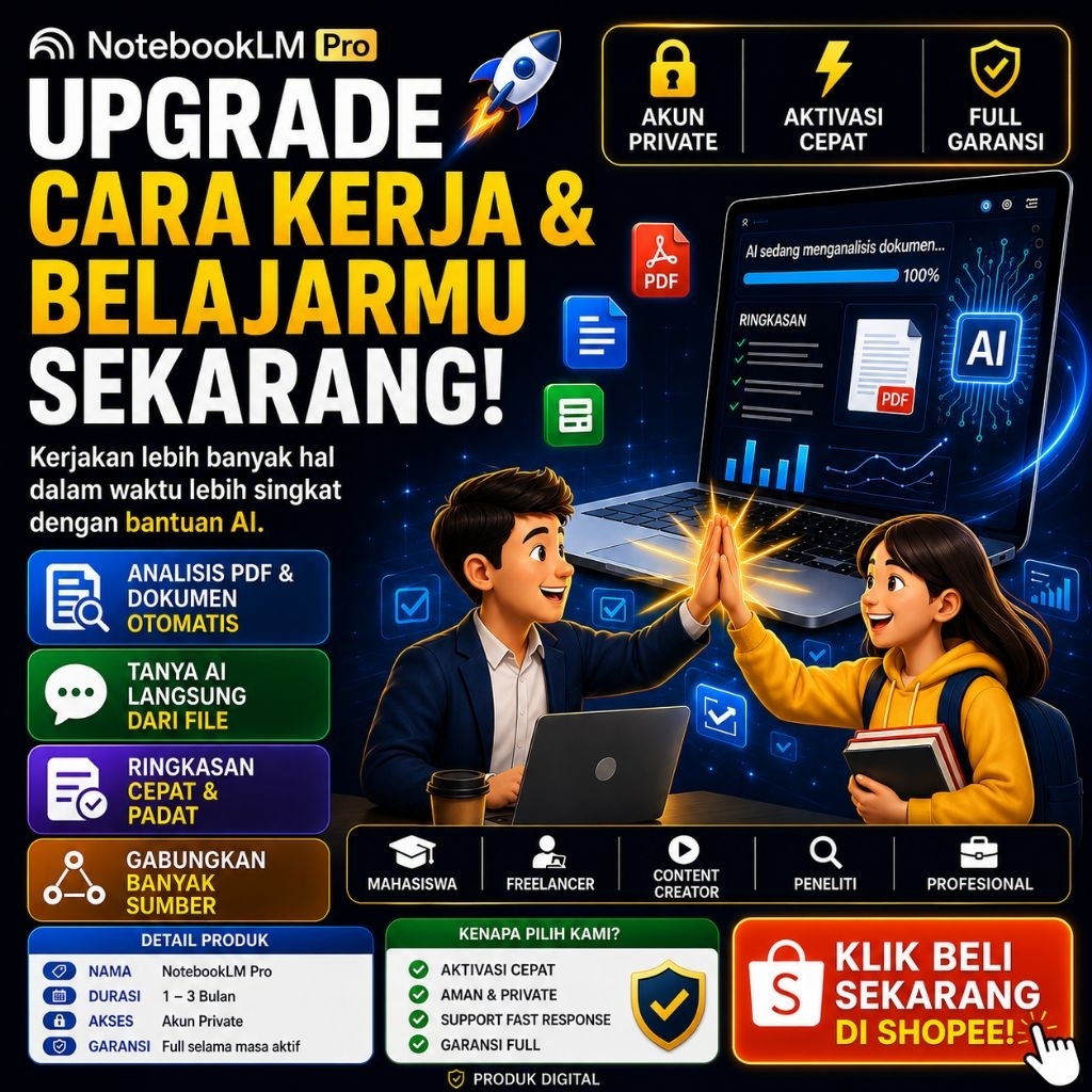 NotebookLM Pro Private 3 Bulan Full Garansi - AI Research Tool Analisis PDF Premium
