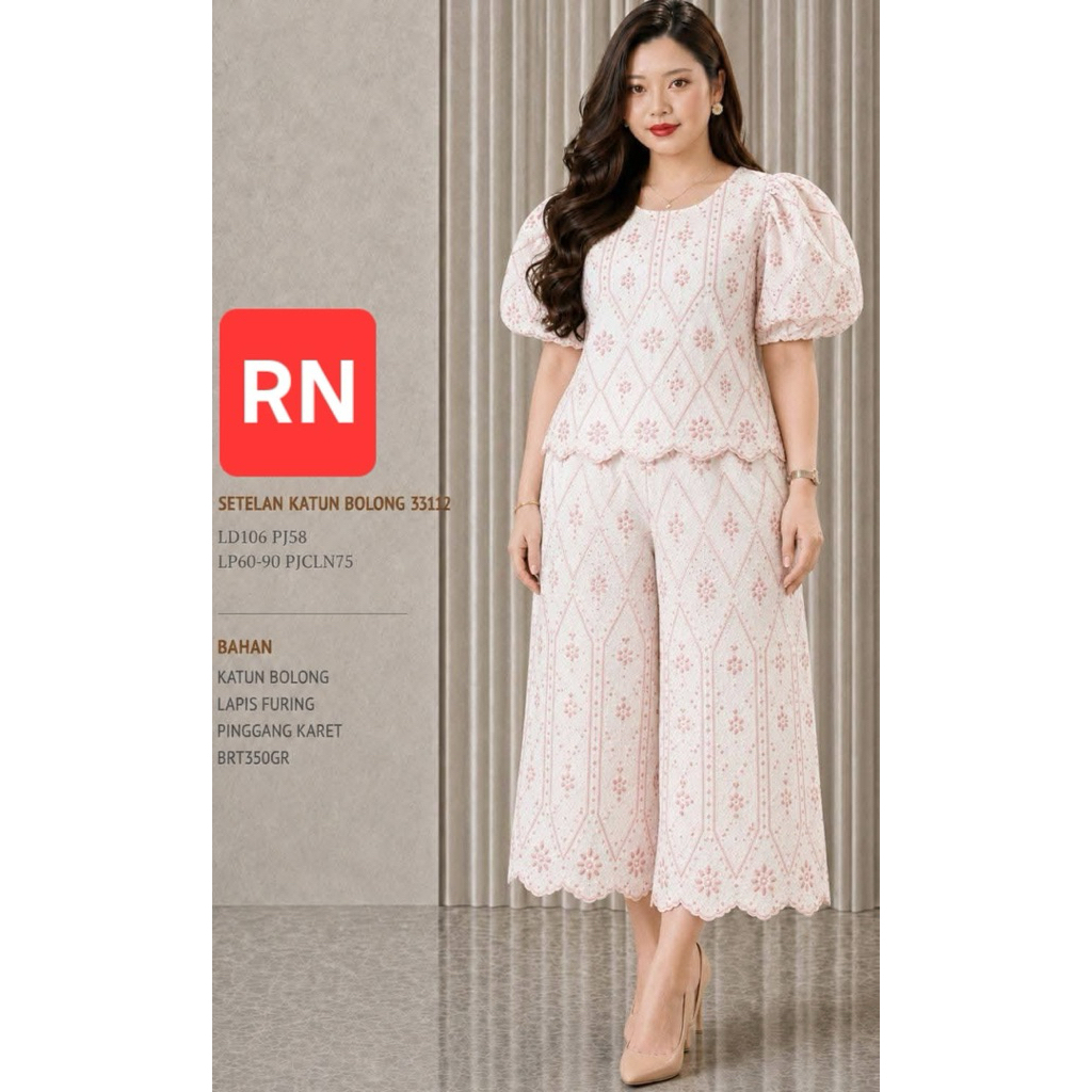 Set katun bolong Set fashion terbaru Set celana kulot 7/8