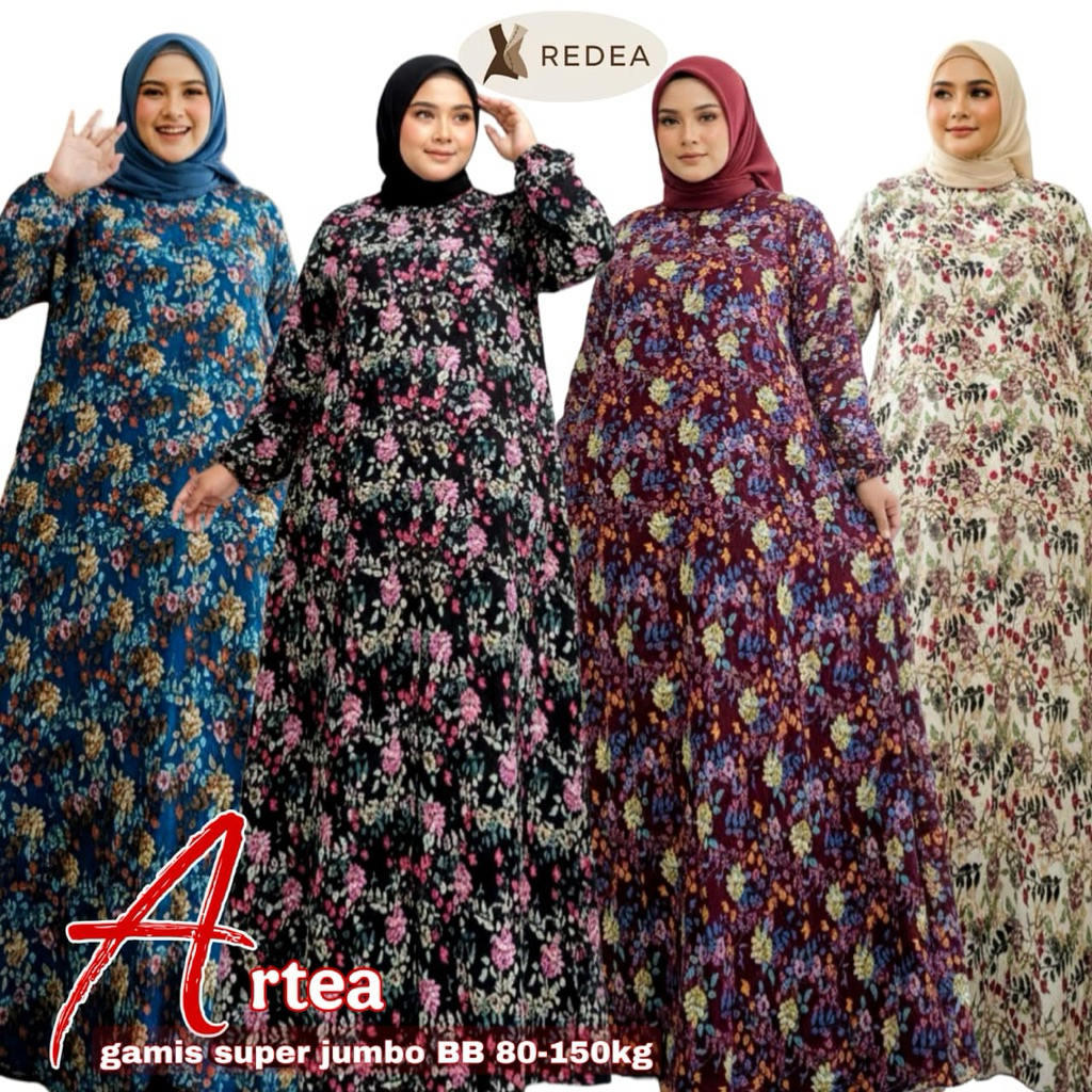 Gamis Wanita Artea Jumbo Maxy Dress Bahan Rayon Diamond Motif Bunga Busui Friendly LD120 130 140 150