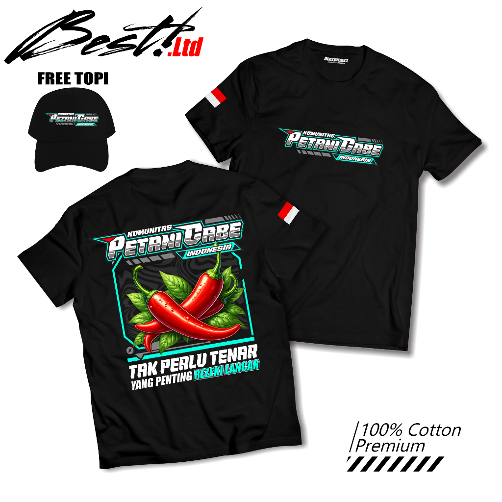 KAOS PETANI CABE RAWIT GRATIS TOPI BAHAN COMBAD 24S UNISEX PRIA WANITA||CABE BALAP||CABE MERAH|| BAJ