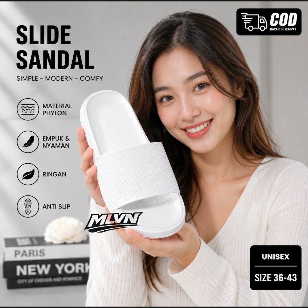 Sandal Selop Pria Putih Ukuran 36–43 – Anti Selip, Nyaman & Polos Elegan