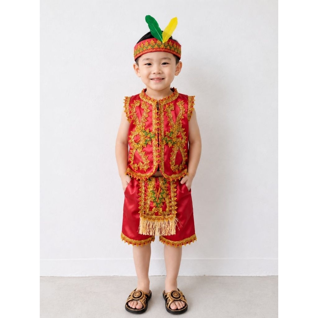 baju dayak anak laki-laki/baju dayak anak perempuan/baju adat dayak anak/kostum adat dayak/baju adat