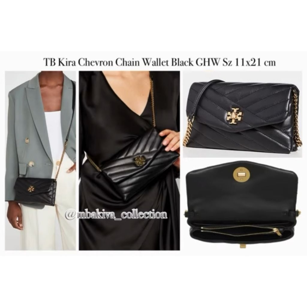 TB Kira Chevron Chain Wallet Black GHW