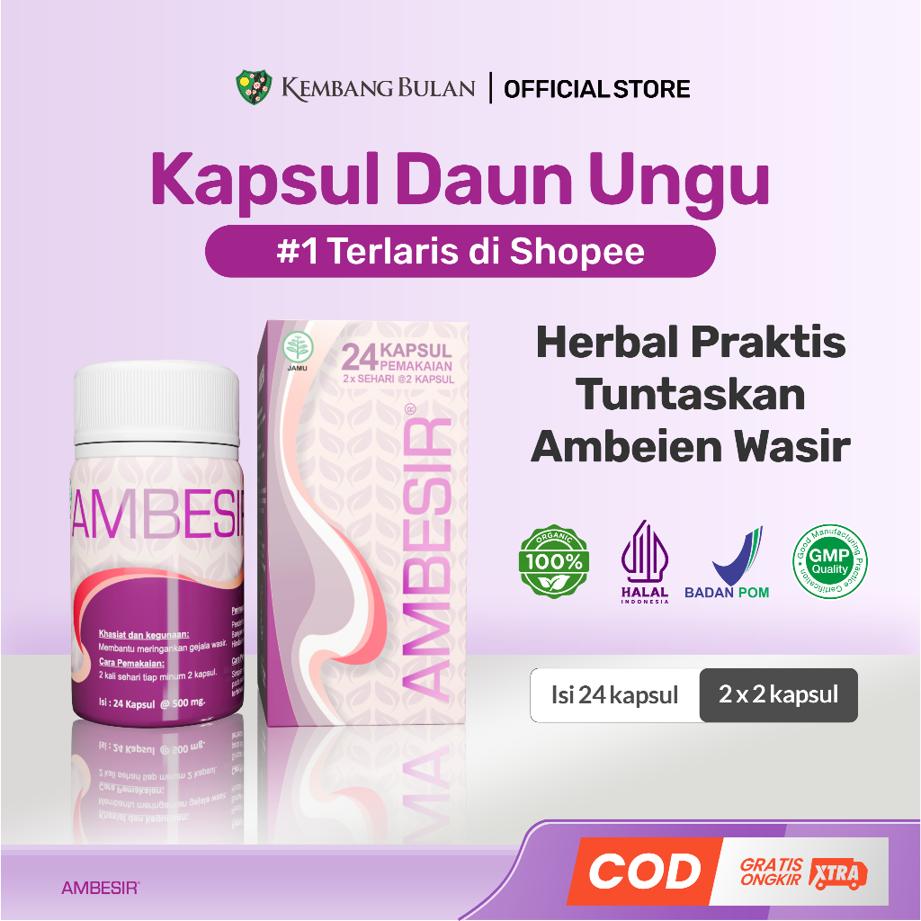 Kembang Bulan Ambesir isi 24 kapsul - Obat Herbal Daun Ungu Wasir Ambeien Ambeyen Paling Ampuh Origi
